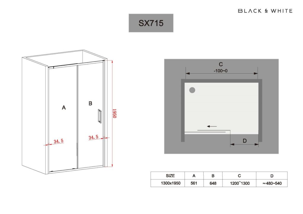 Душевая дверь Black&White Stellar Wind SX715 120-130x195 хром