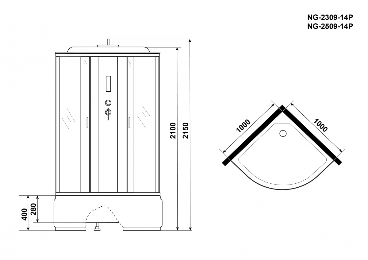 Душевая кабина Niagara NG 2309-14P 100x100 стекло матовое, пульт управления