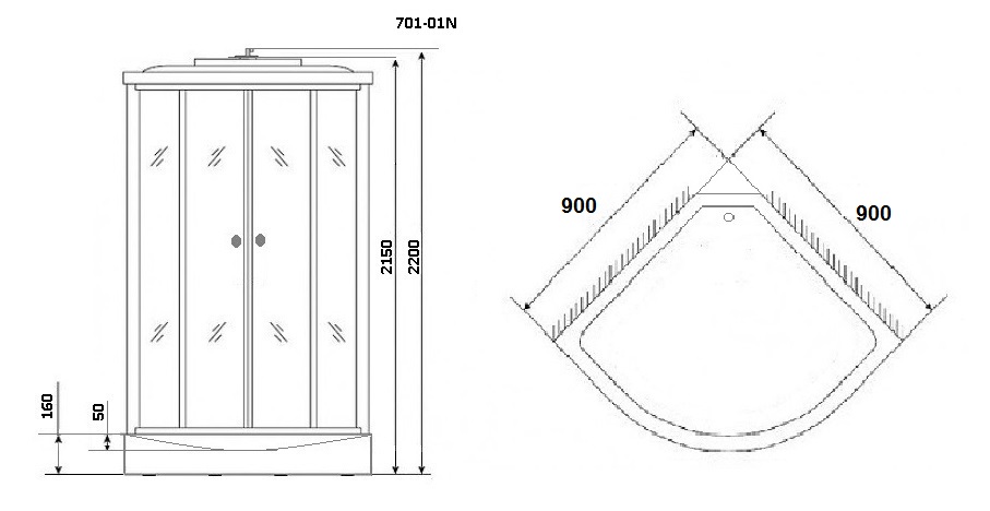 Душевая кабина Niagara NG-701-01N 90x90 стекло прозрачное, белая полоса