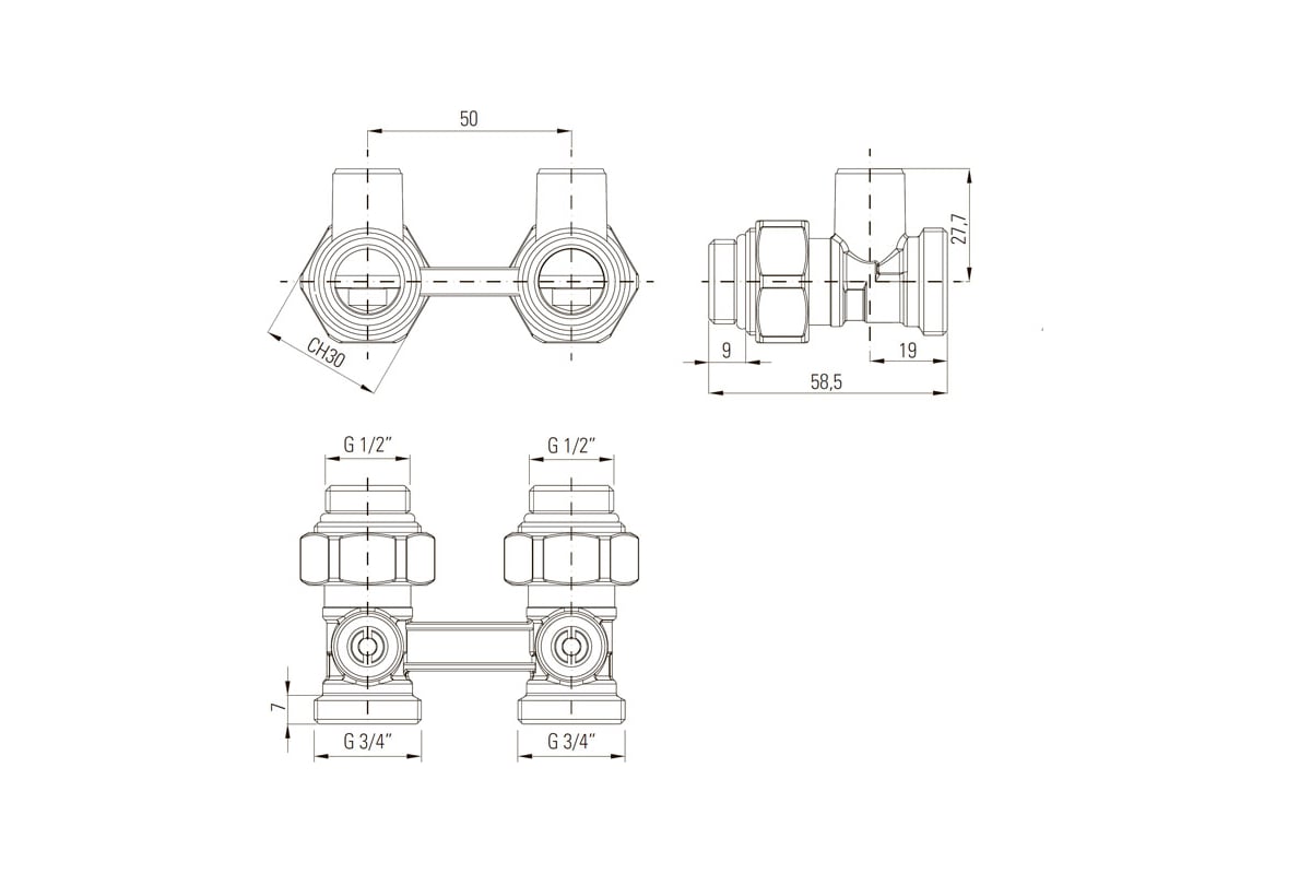 Узел нижний запорный прямой GUARDO Purmo 1/2"x3/4" MTB 127