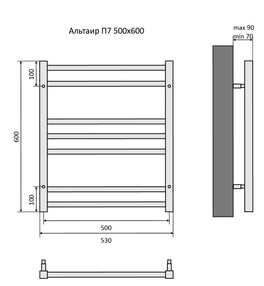 Полотенцесушитель водяной Aquatek Альтаир П7 50x60 хром, AQ KK0760CH