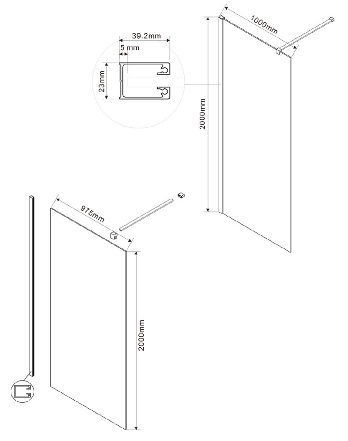 Душевая перегородка Vincea Walk-In 100x200 черный, тонированное