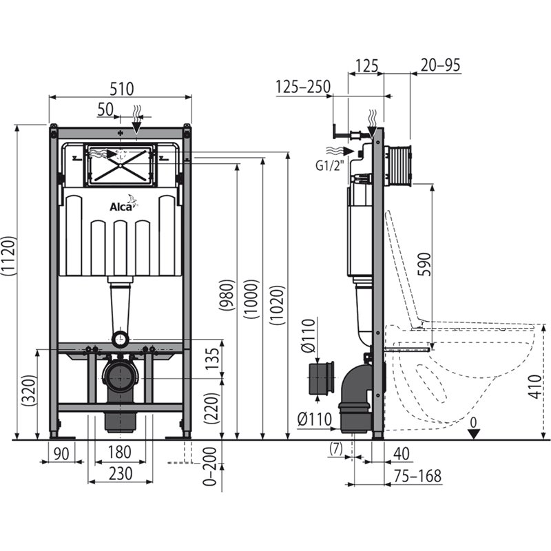 Инсталляция для унитаза AlcaPlast Sadromodul AM101/1120 с кнопкой, хром глянец