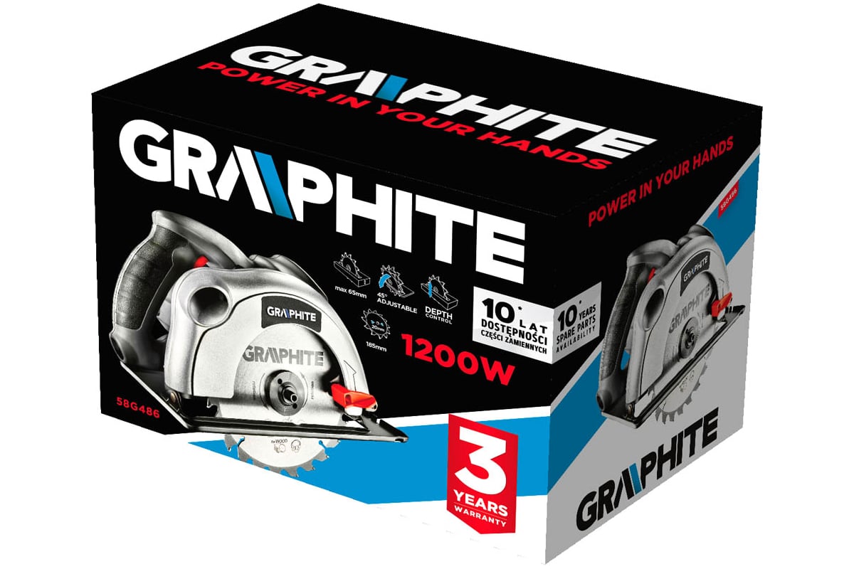 Дисковая пила Graphite 185мм, 1200Вт 58G486