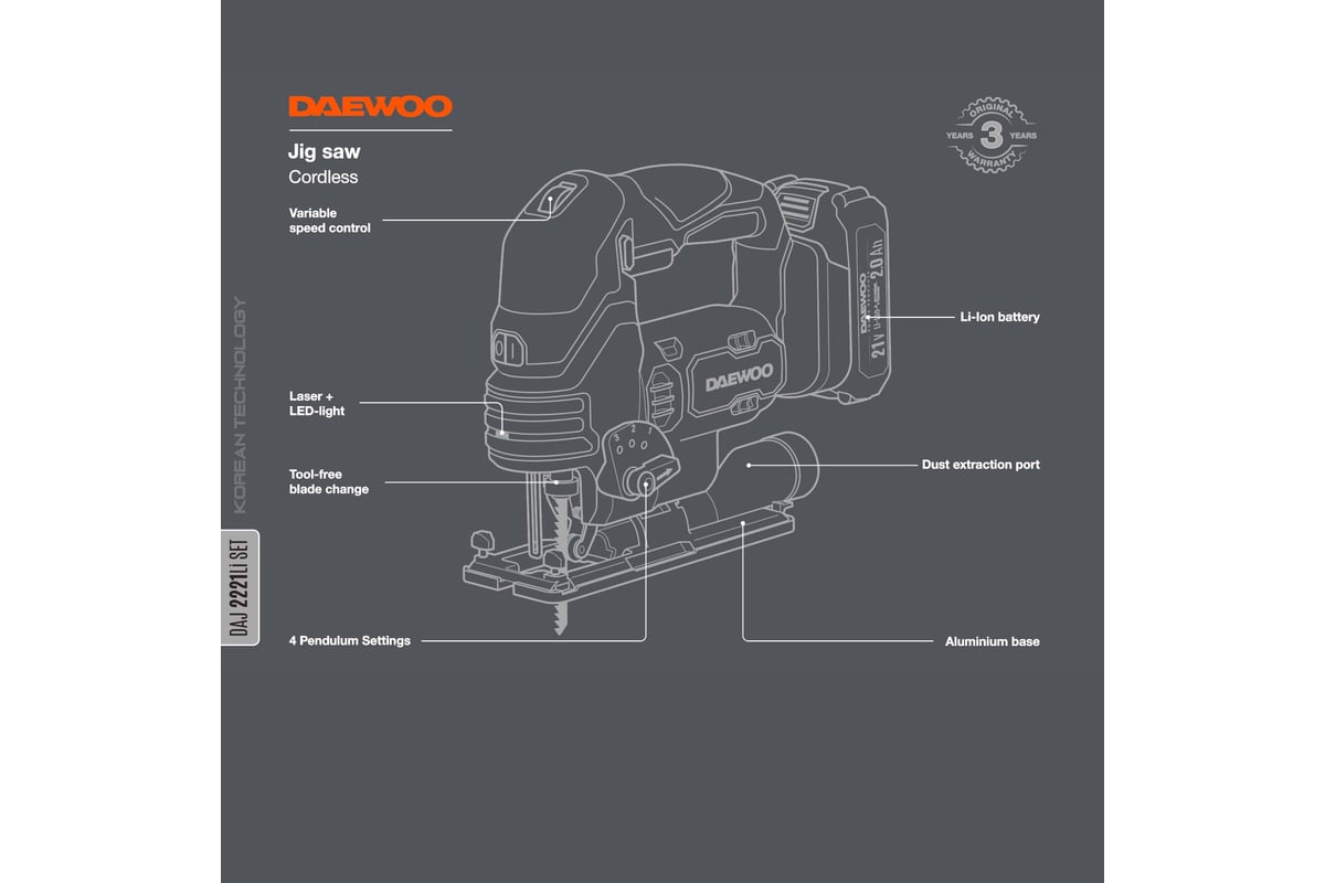 Аккумуляторный лобзик Daewoo DAJ 2221Li SET