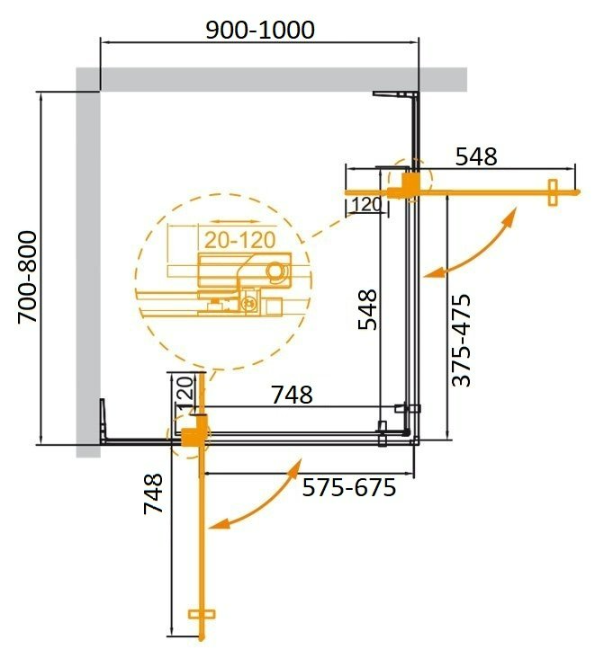 Душевой уголок Cezares SLIDER-AH-2-70/80-90/100-GRIGIO-Cr 70/80x90/100 серый, хром