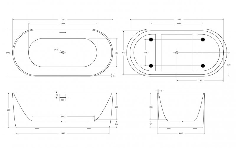 Акриловая ванна BelBagno BB411-1700-800-MATT 170x80 белый матовый