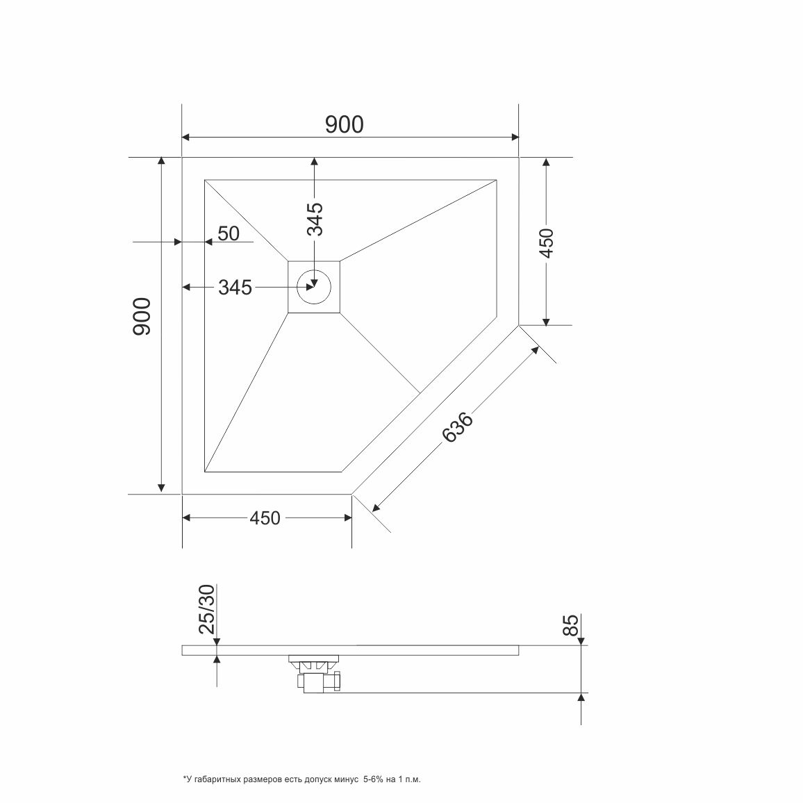 Поддон для душа RGW Stone Tray ST/T-W 90x90 белый, пятиугольный