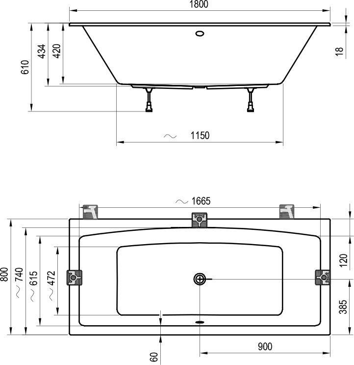 Акриловая ванна Ravak Formy 02 Slim 180x80 см C891300000