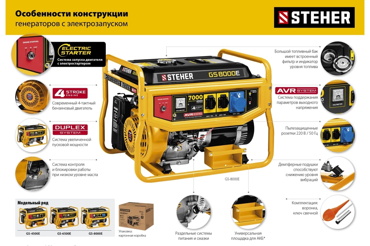 Бензиновый генератор с электростартером Steher 3300 GS-4500Е