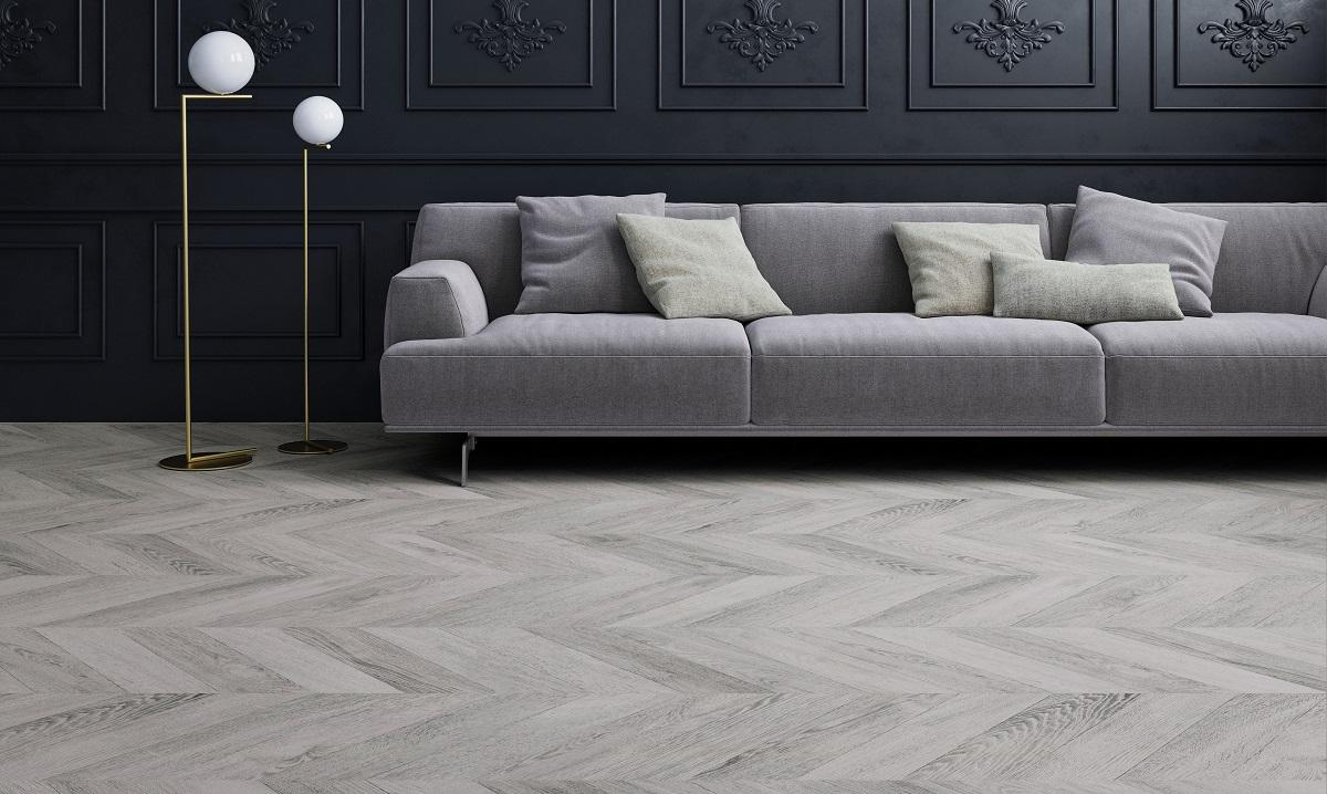 Ламинат Faus Masterpieces Light Grey Chevron / Espiga Light Grey 1184х293,4х8 мм, S180086