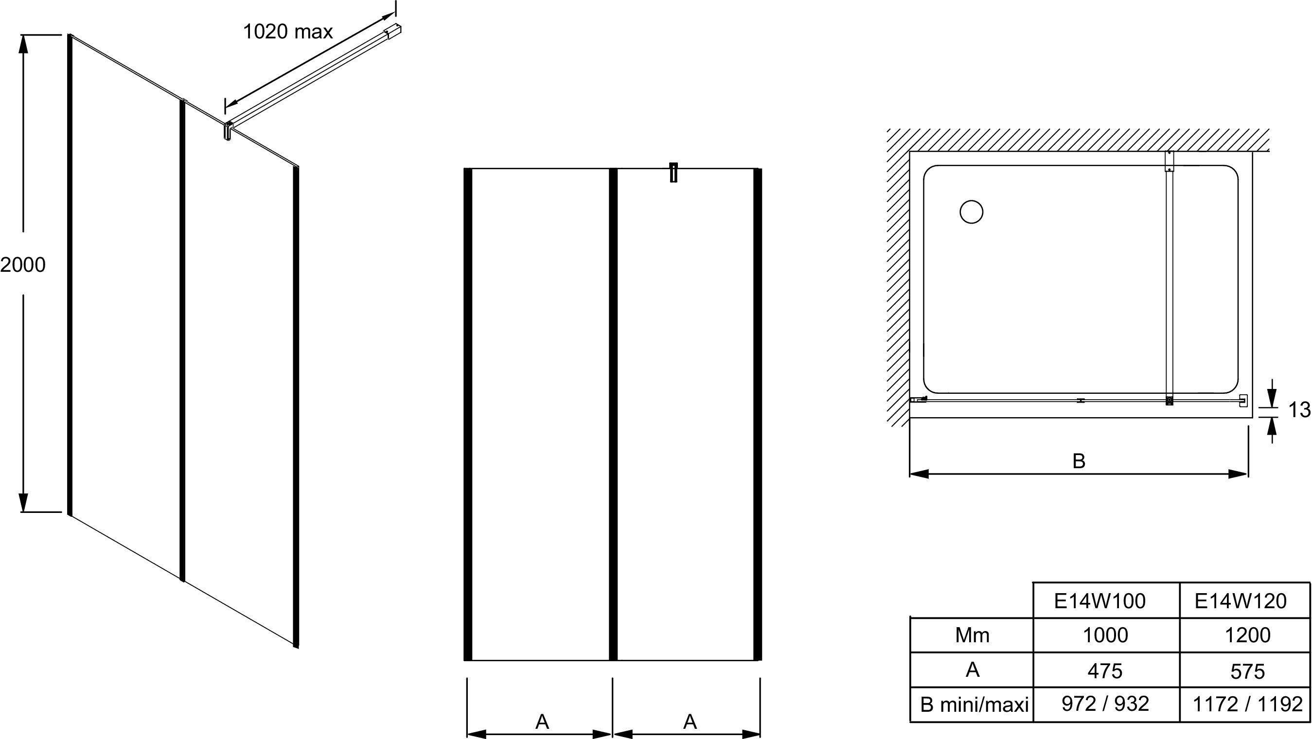 Душевая панель Jacob Delafon Serenity E14W120-BLV 120x200, черный профиль