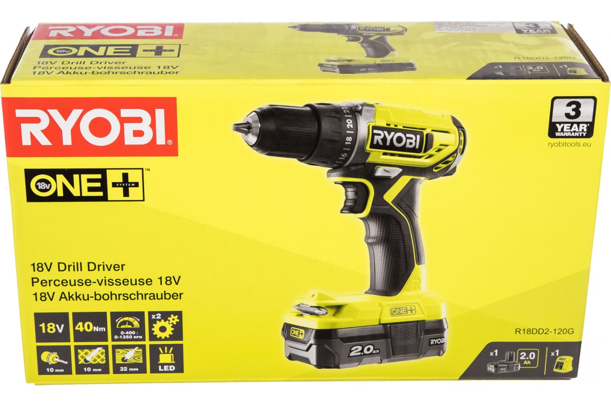 Дрель-шуруповерт Ryobi ONE+ R18DD2-120G 5133004419