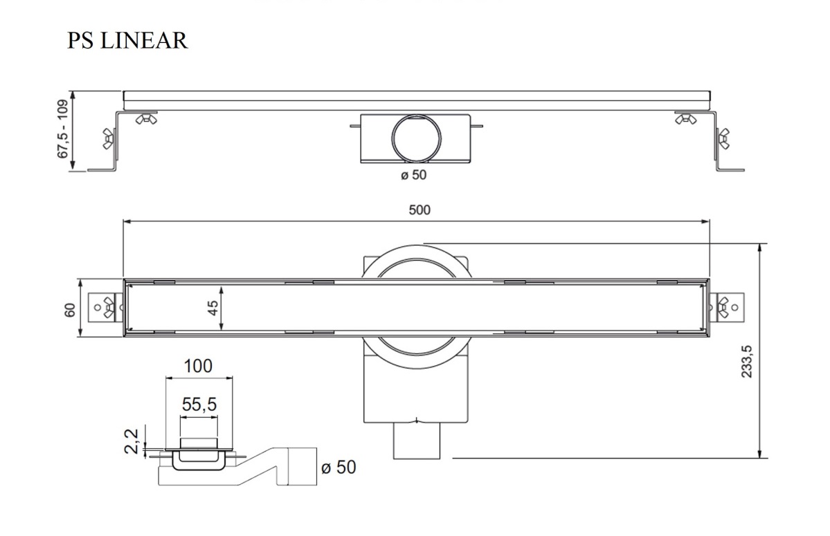 Душевой лоток Plumberia PSL Linear 50 см, нержавеющая сталь матовая PSL50MT