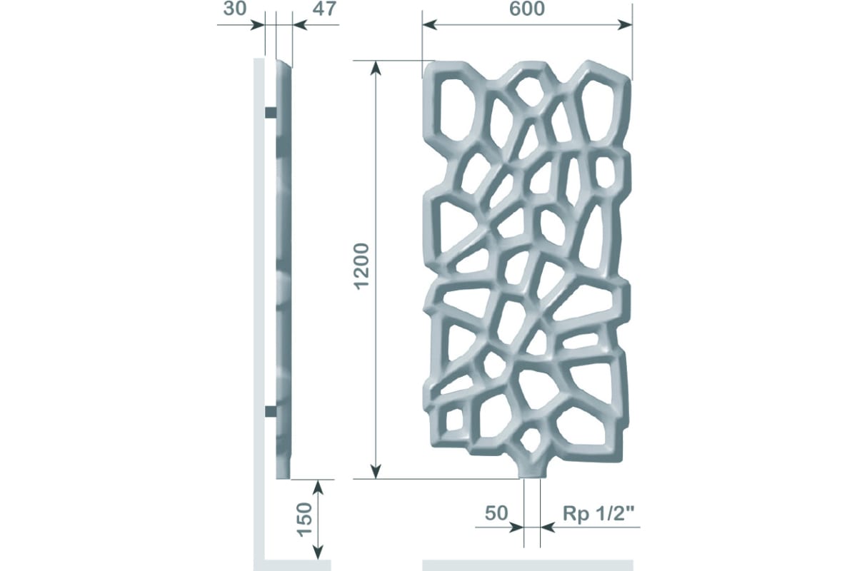 Дизайн-радиатор Primoclima Geom 1200x600 черный мат 1200 RAL9005 матовый