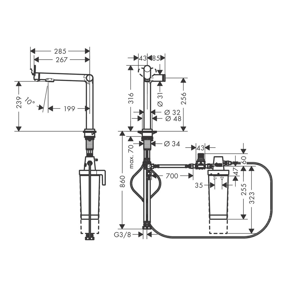 Смеситель для кухни Hansgrohe Aqittura M91 FilterSystem 1jet 76804670 матовый чёрный