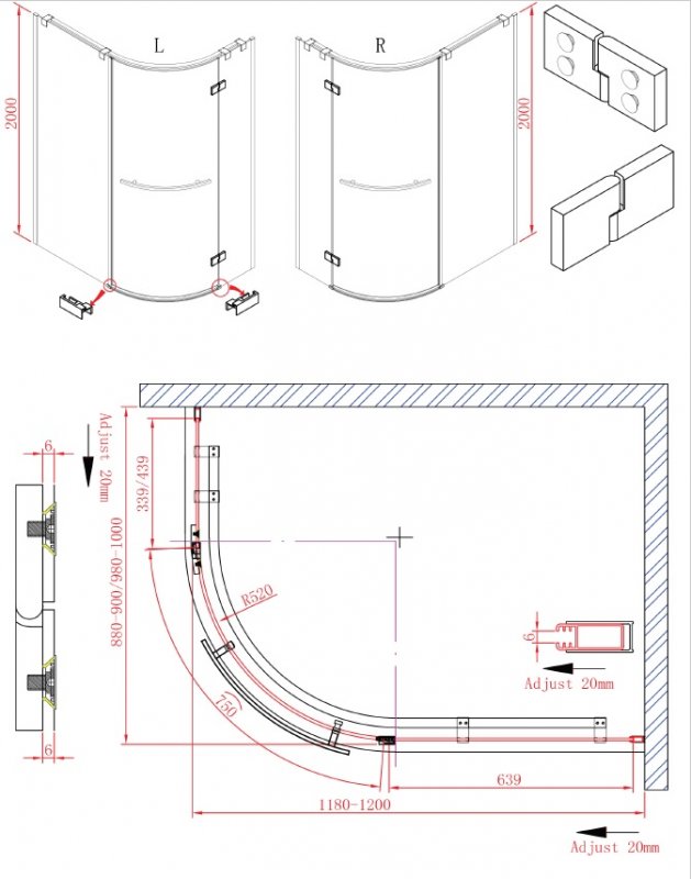 Душевой уголок Cezares BERGAMO-W-RH-1-120/100-ARCO-C-Cr-R-IV 120x100 прозрачный, R