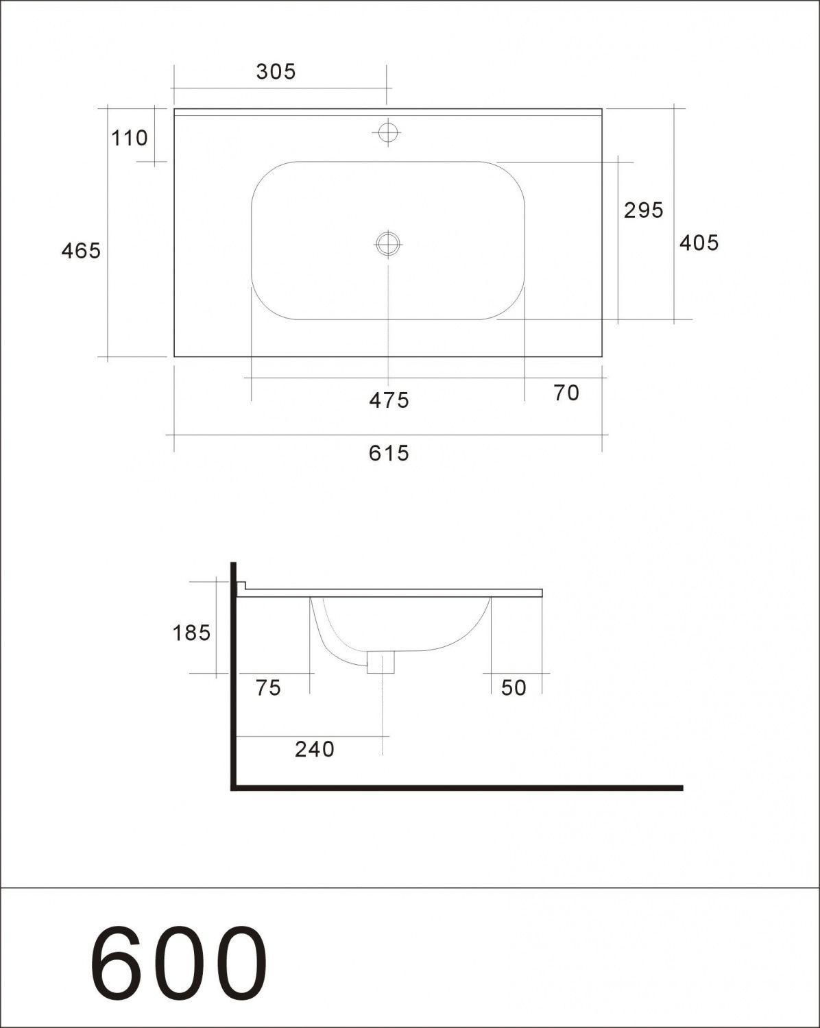 Тумба с раковиной Art&Max Elegant 60 см, LED подсветка, ниагара