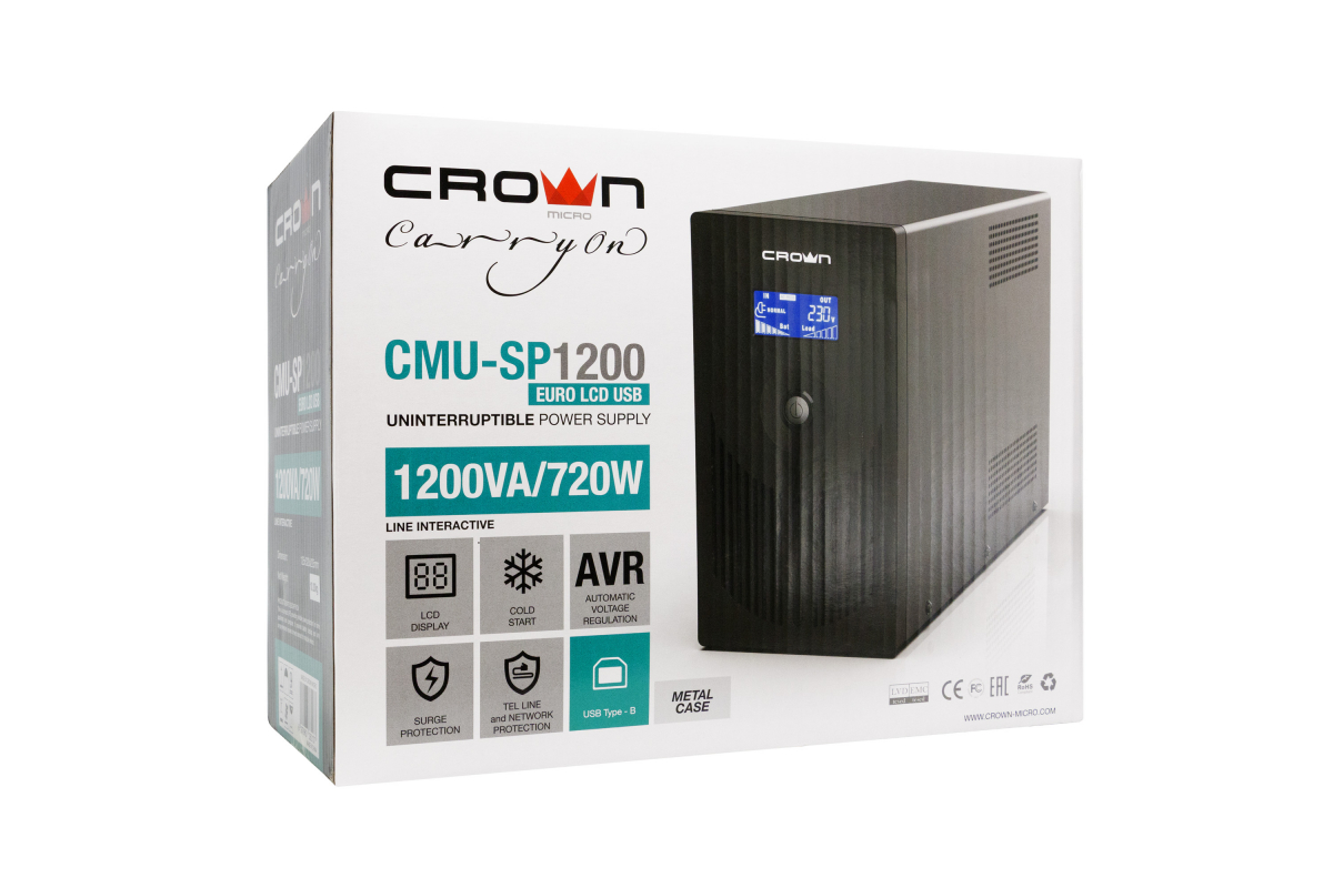 Источник бесперебойного питания Crown Micro CMU-SP1200EURO LCD USB CM000001872