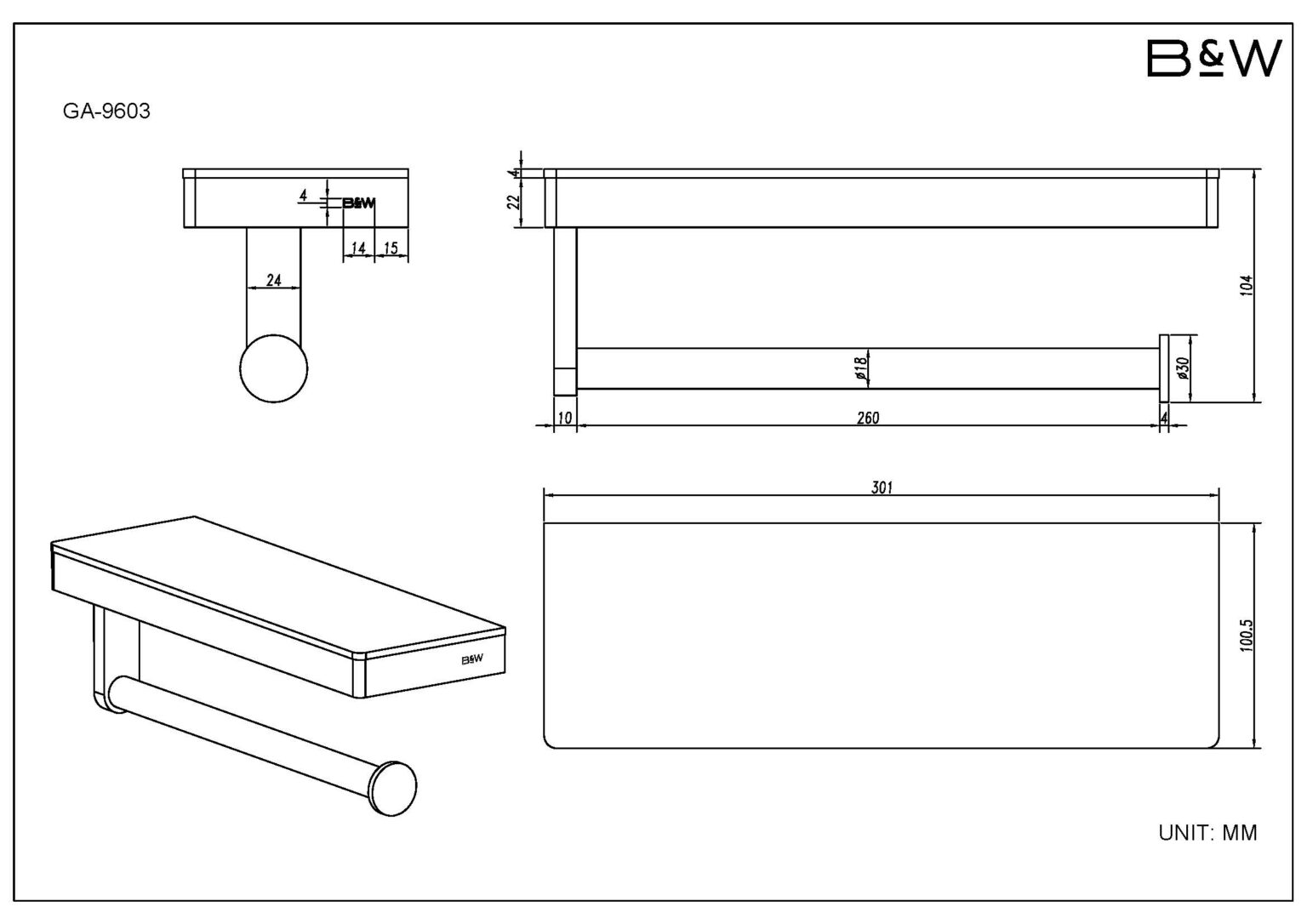 Полка Black&White Gravity GA-9603GM оружейная сталь