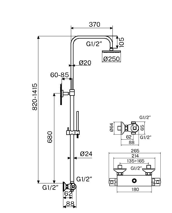 Душевая стойка Plumberia XO6302NO термостат, черный матовый