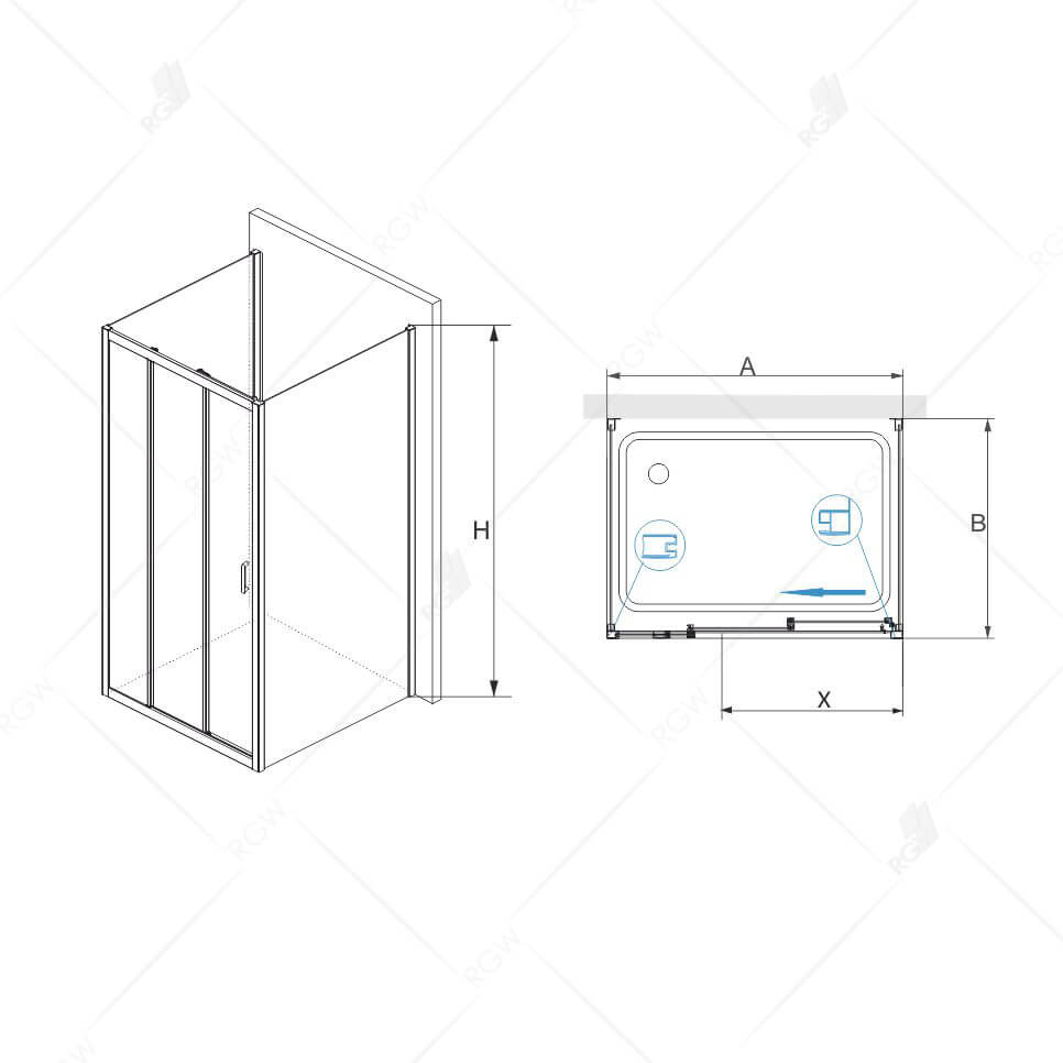 Душевой уголок RGW Passage PA-73 (PA-13 + Z-050-2) 100x100, прозрачное, хром