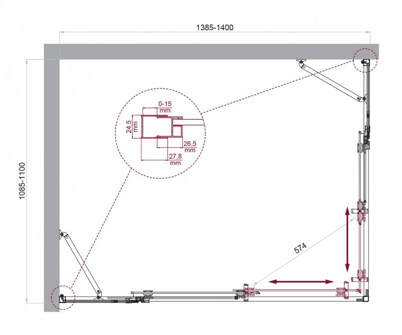 Душевой уголок BelBagno LUCE-AH-22-140/110-C-Cr 140x110 прозрачный, хром