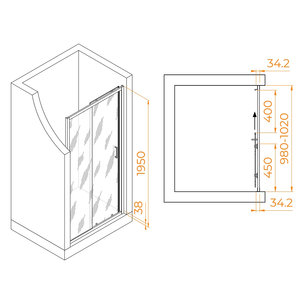 Душевая дверь RGW Passage PA-14Gb 100x195, прозрачное, брашированное золото 41081410-16