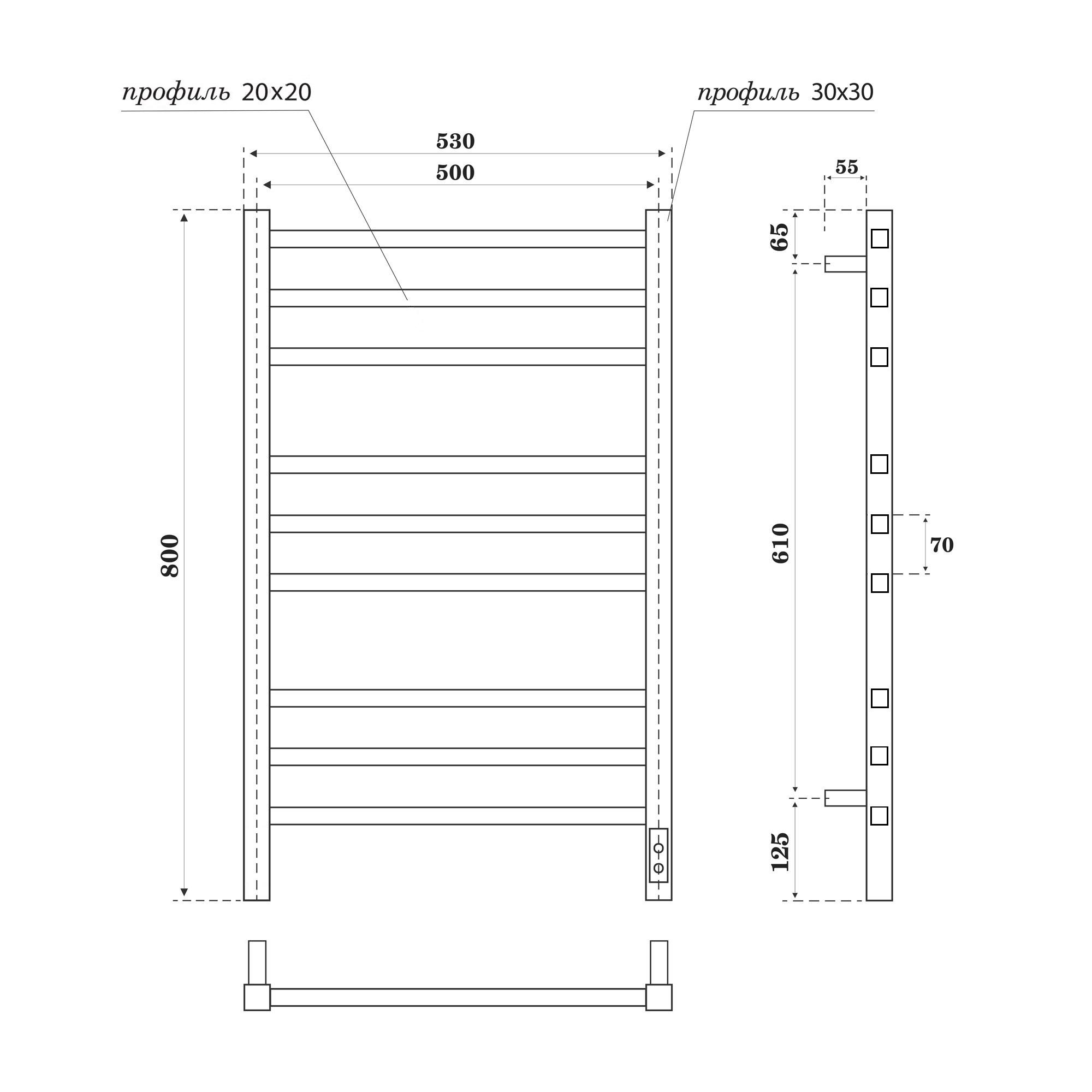 Полотенцесушитель электрический Point Вега PN71858GB П9 50x80 диммер справа, графит блеск