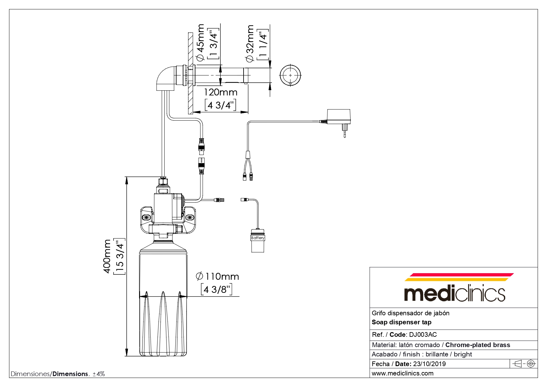 Диспенсер для мыла Mediclinics DJ003AC хром