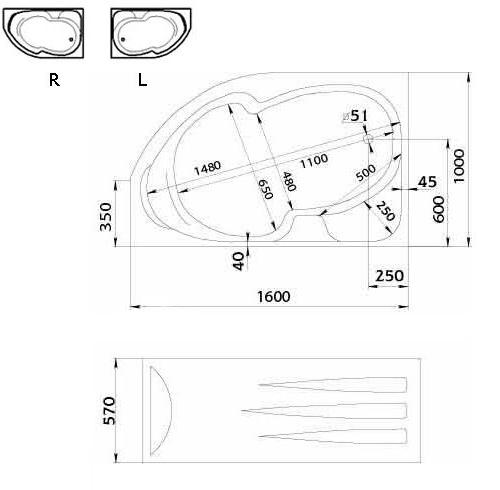 Акриловая ванна Creto Doris 14-160100R 160x100 см R