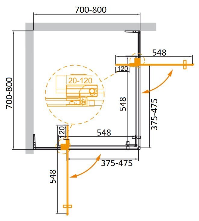 Душевой уголок Cezares SLIDER-A-2-70/80-C-GM 70/80x70/80 прозрачное, оружейная сталь