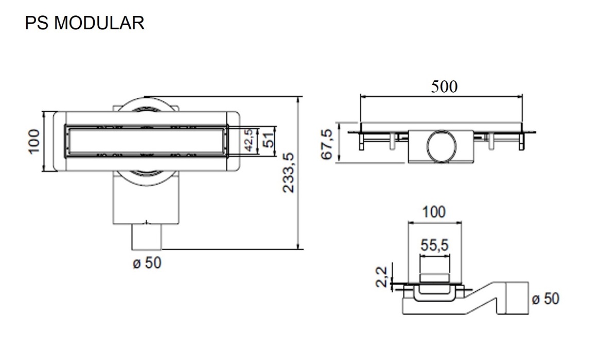 Душевой лоток Plumberia PSM Modular 50 см, нержавеющая сталь матовая PSM50MT