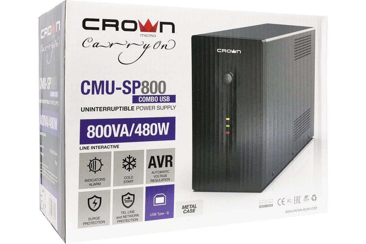 Источник бесперебойного питания Crown Micro CMU-SP800COMBO USB CM000001873