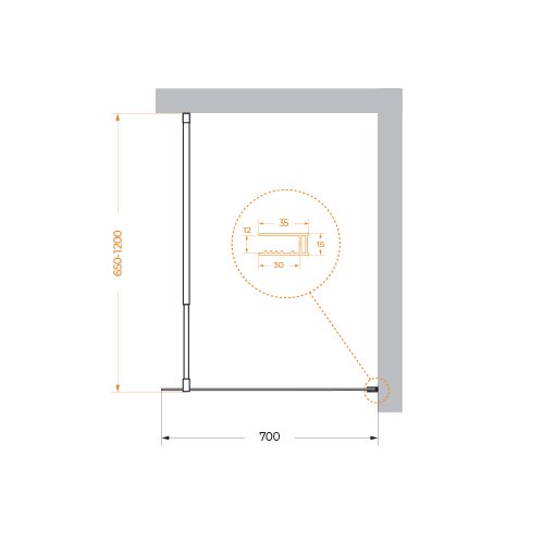 Душевая перегородка Belbagno KRAFT-L-1-70-C-Cr 70x195 прозрачная, хром