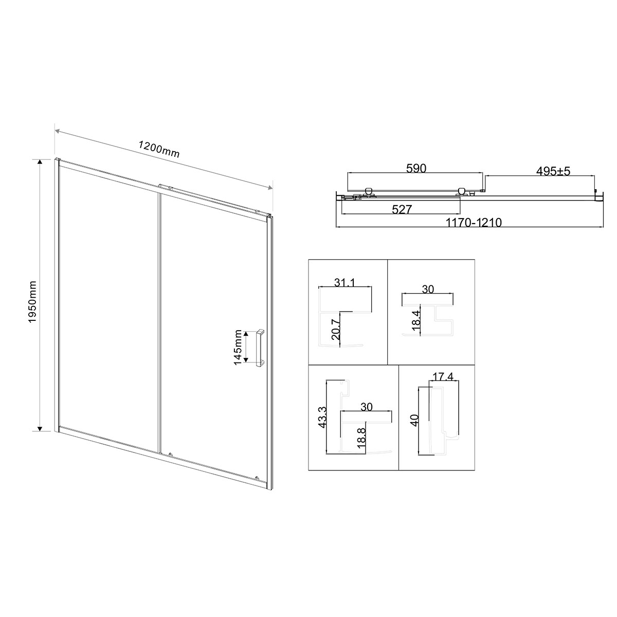 Душевая дверь Vincea City VDS-5CT120CLGM 120x195 вороненая сталь, прозрачная