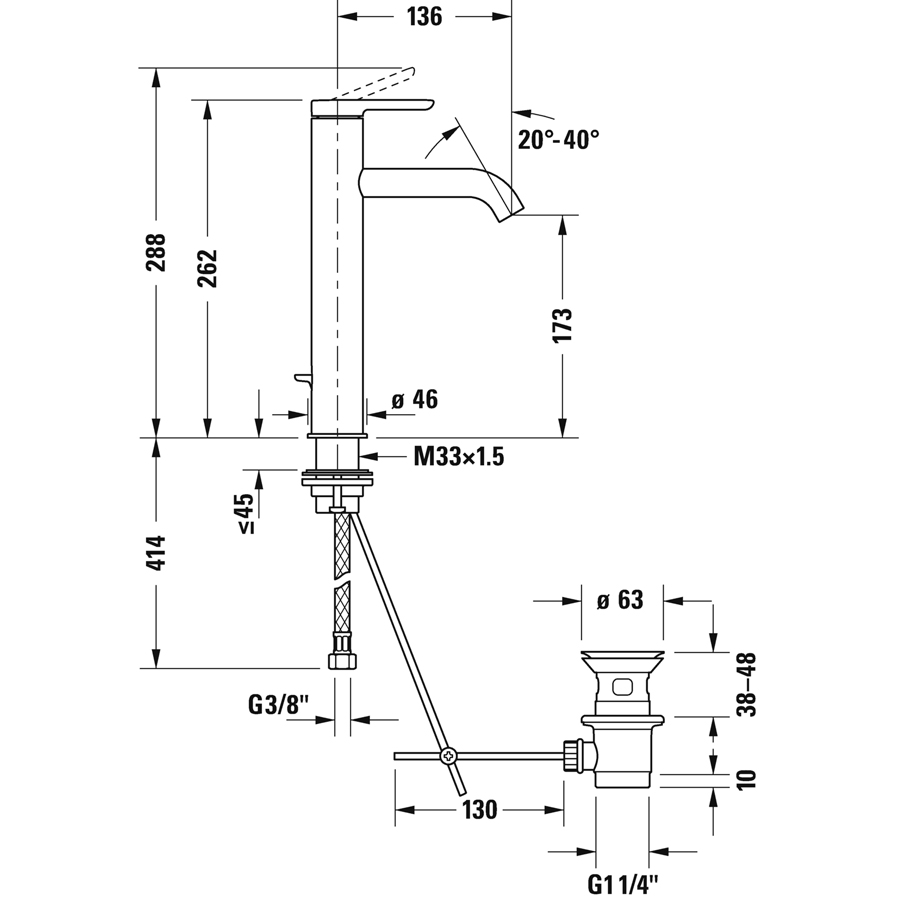 Смеситель для раковины Duravit C.1 C11030001010, с донным клапаном