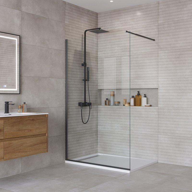 Душевая перегородка Belbagno KRAFT-L-1-120-C-NERO 120x195 прозрачная, черный