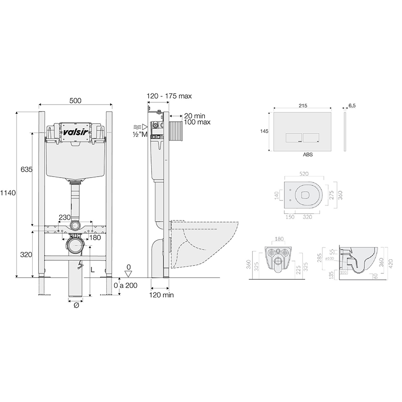 Подвесной унитаз с инсталляцией Valsir Winner S KIT VSCR 7334 Std P3, 4в1, хром