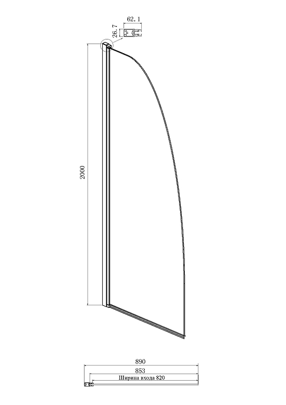 Душевая перегородка Ambassador Walk-In 90x200 15031131 профиль хром