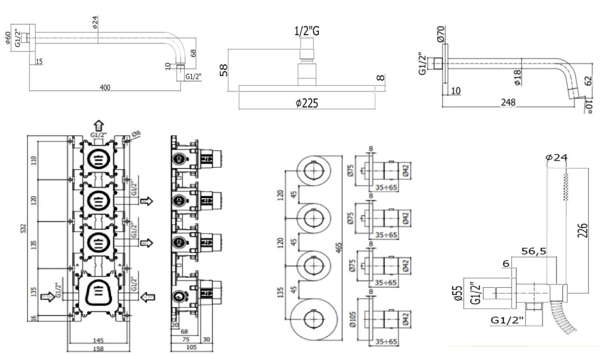 Душевой набор Paffoni Modular Box KITMB019CR046 душ 22.5 см, излив 24.5 см, хром