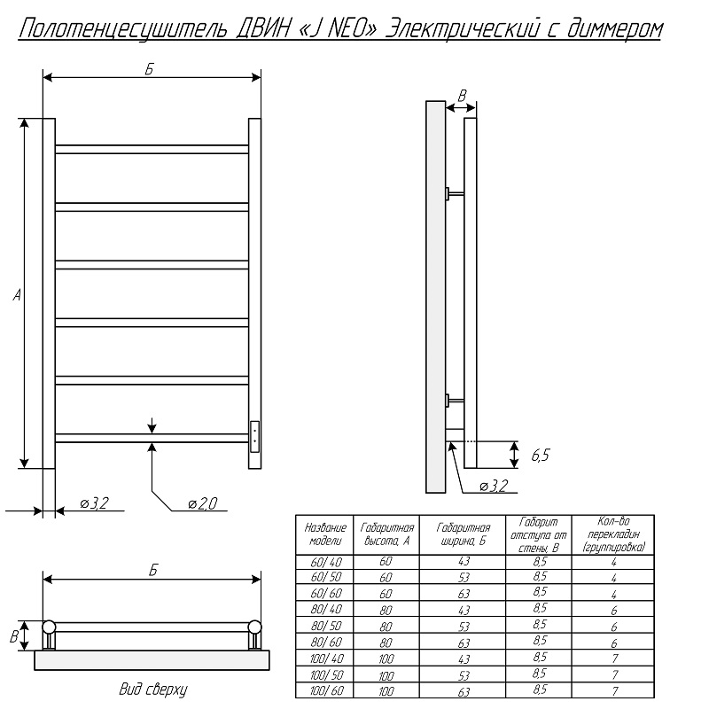 Полотенцесушитель электрический Двин J neo 50x80 диммер справа, черный матовый 4657763750640