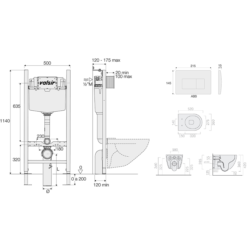 Подвесной унитаз с инсталляцией Valsir Winner S KIT VSWG 7334 Std P1, 4в1, белый глянец