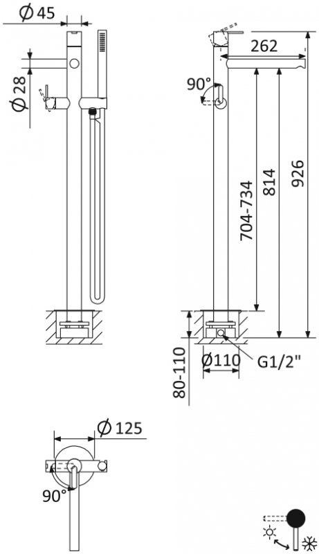 Напольный смеситель Cezares Leaf LEAF-VDP-01 с душем, хром