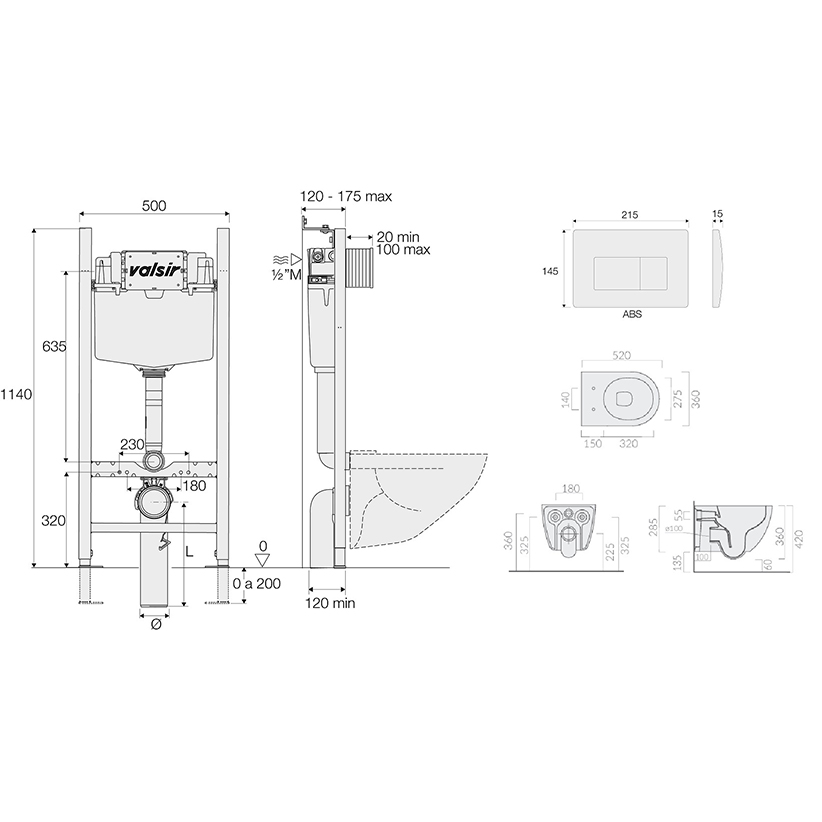 Подвесной унитаз с инсталляцией Valsir Winner S KIT VSWM 7334 Slim P1, 4в1, кнопка белый матовый