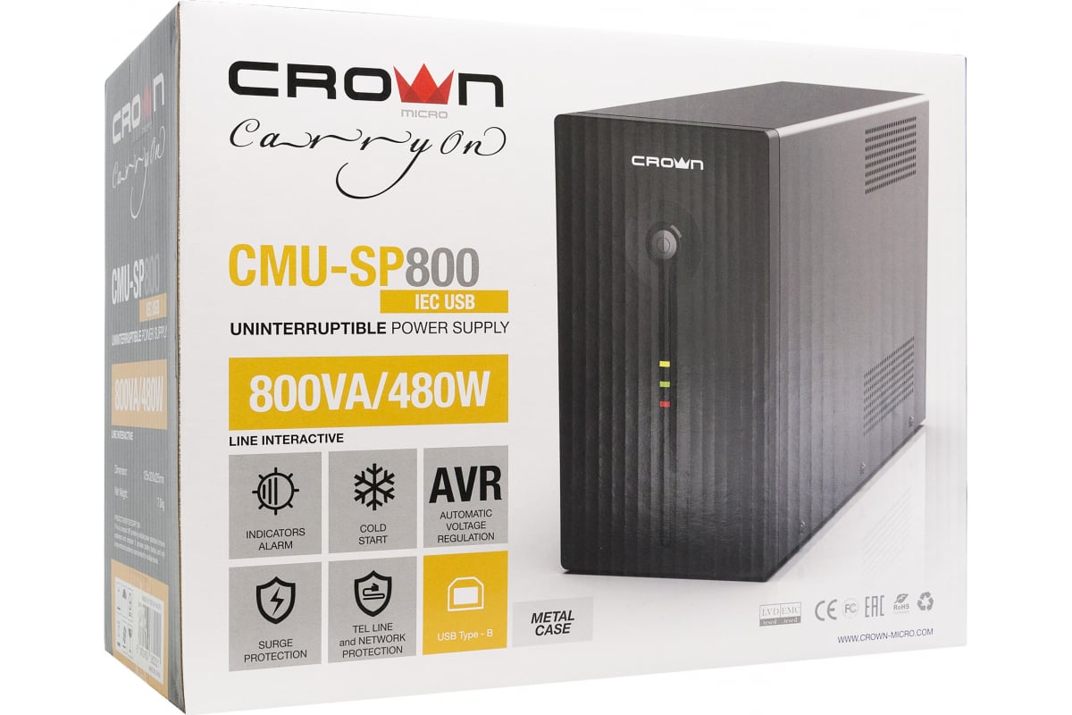 Источник бесперебойного питания Crown Micro CMU-SP800IEC USB CM000001864