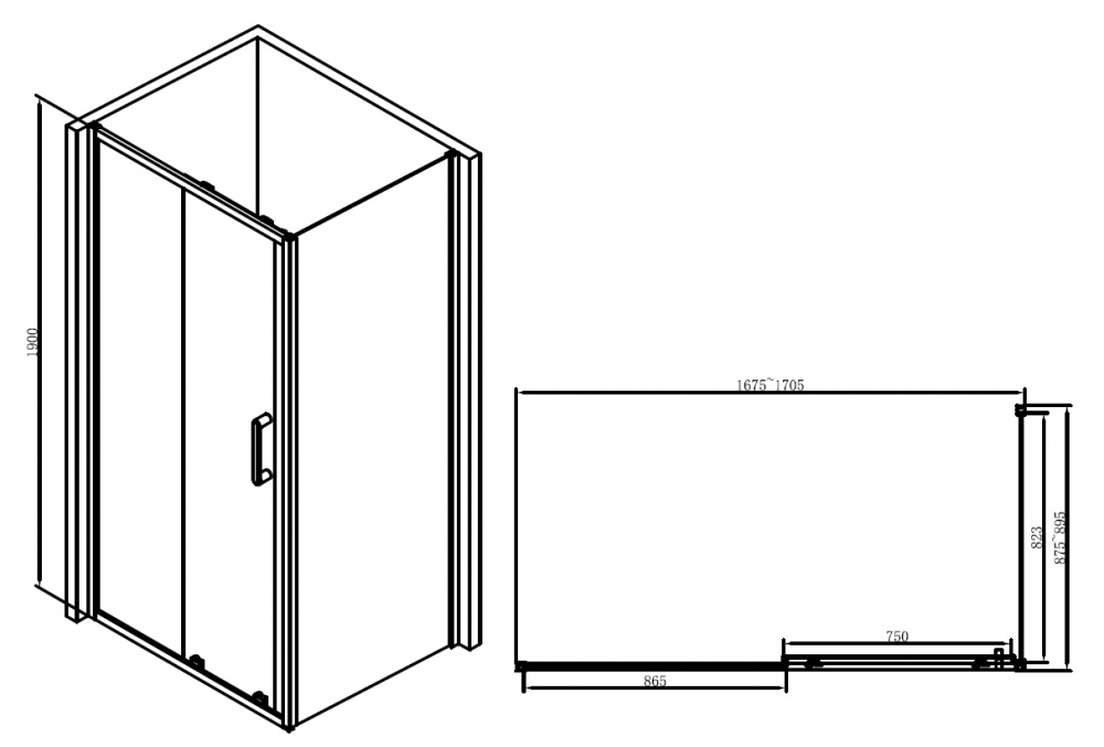 Душевой уголок Abber Schwarzer Diamant 170x90 прямоугольный, черный