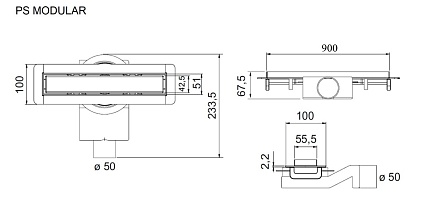 Душевой лоток Plumberia PSM Modular 90 см, золото брашированное PSM90OB