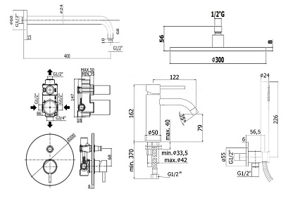 Душевой набор Paffoni Light KITLIG015HGSP071KING душ 30 см, брашированное медовое золото