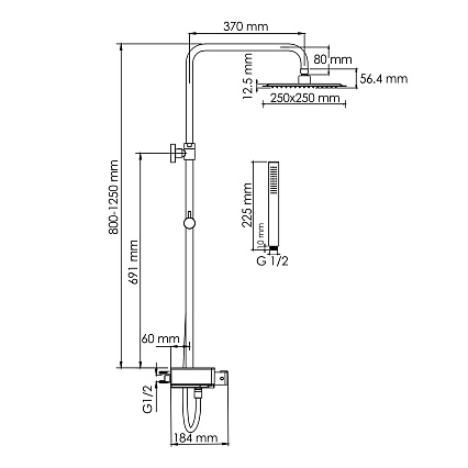 Душевая стойка WasserKRAFT A114.255.217.CB Thermo с термостатом, хром/черный